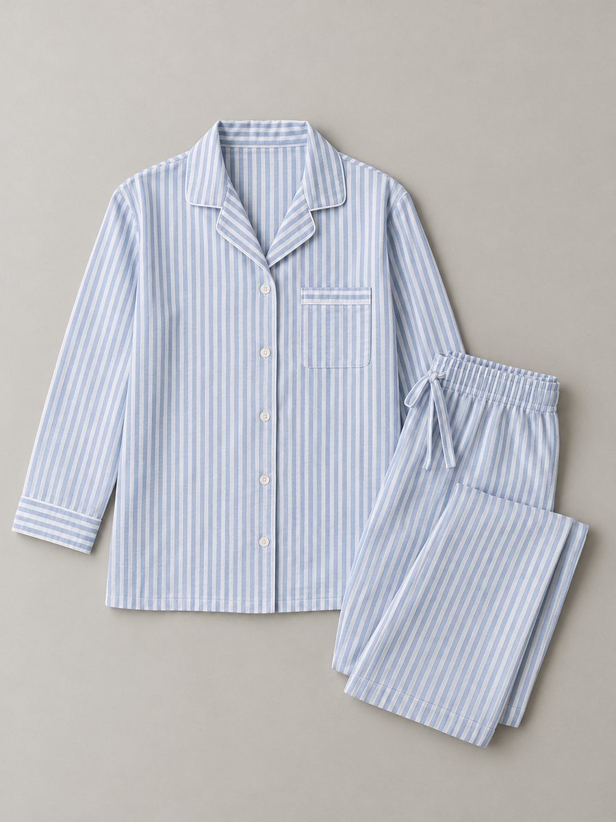 Blue and white striped cotton pyjama set, Rose Sourcing
